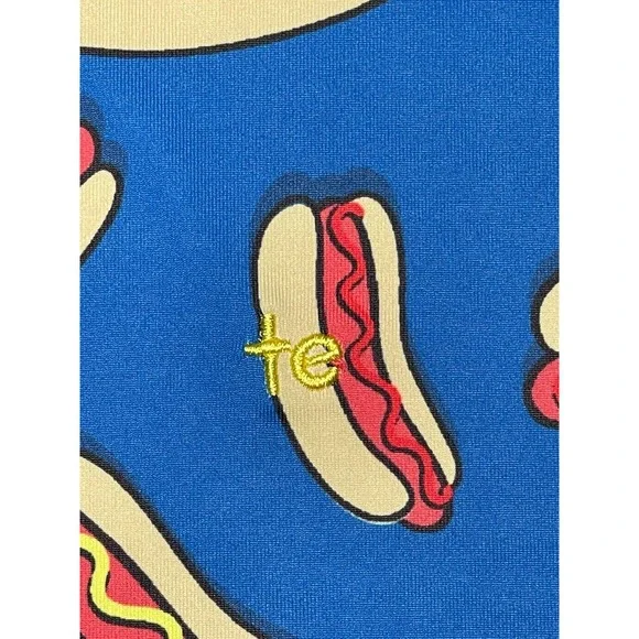 Tipsy Elves Large Blue Hot Dog Short Sleeve Polo Golf Athletic Shirt Bowling - Picture 2 of 7